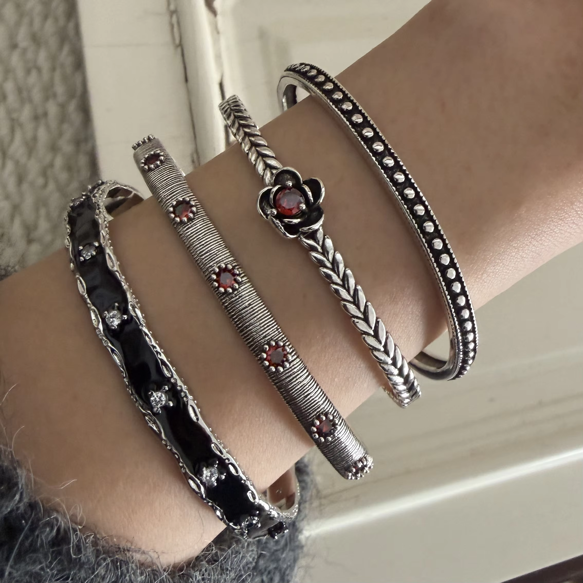 925 Sterling Silver Bracelets for Women Men String Accessories Trend Cute Red Zircon FLower Pendant Party Jewelry Gift - AliExpress 36
