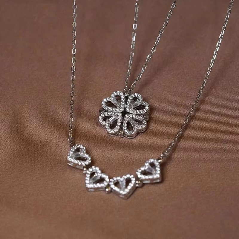 1pc Heart Shaped Four Leaf Clover Pendant Necklace Jewelry Zircon Women Love Clavicle Chain Gifts Openable ChokerJewelry - AliExpress 36