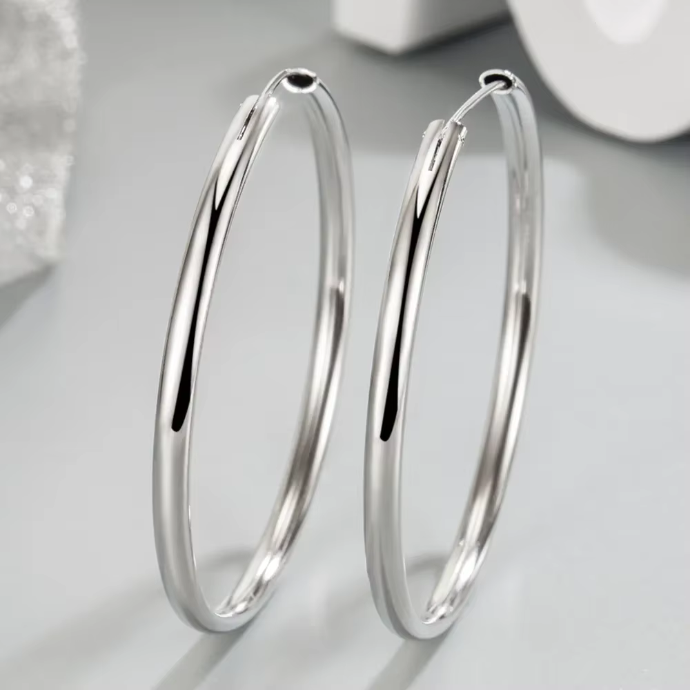 New 925 Sterling Silver 3MM Thick 3.5/5/6CM Hoops Earrings For Women Luxury Quality Jewelry Accessories 2024 Trend - AliExpress 36
