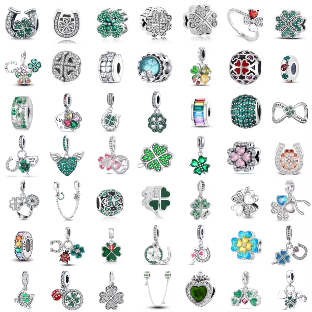 Hot sales 925 Silver sparkling Lucky Four Leaf Clover Charms Green Bead Fit Accessories Original Bracelet DIY Jewelry Women Gift - AliExpress 36