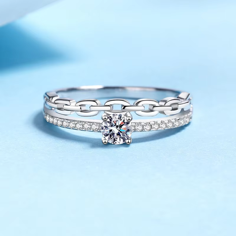 Classic Durable Chain Double Layer Ring For Women 0.39ct Moissanite PT950 Platinum | Small and delicate, low-key luxury