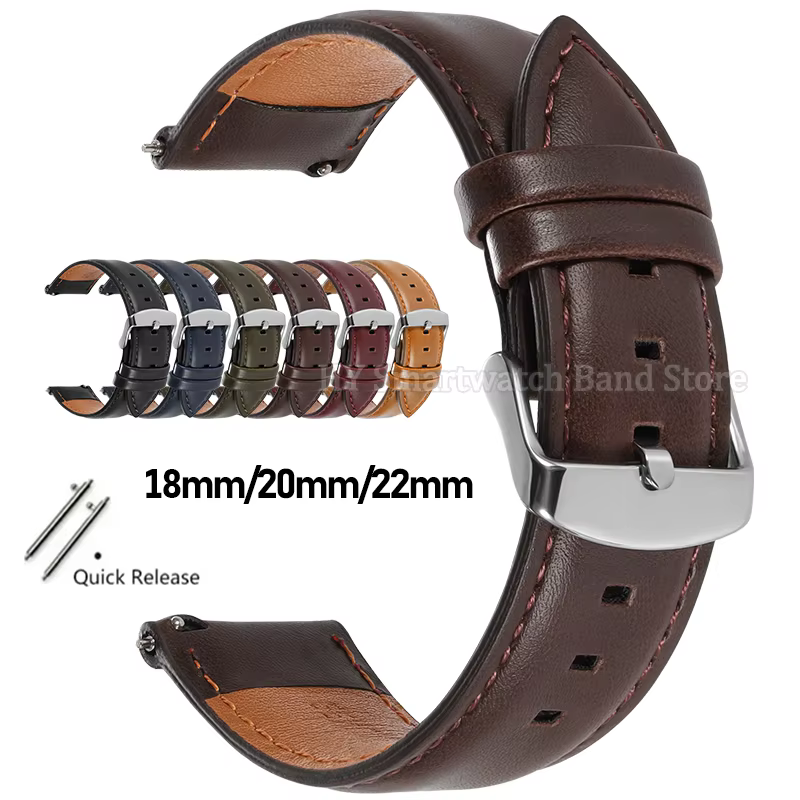 New 18mm 20mm 22mm Vintage Brown Leather Strap for Omega for Rolex for Seiko Quick Release Wrist Band Men Women Cowhide Bracelet - AliExpress 1511