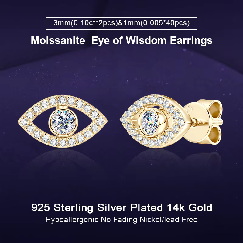 IOGOU 3mm&1mm Full D Moissanite Eye of Wisdom Stud Earrings for Women 925 Silver Original Religious Earrings Party Jewelry Gifts - AliExpress 36
