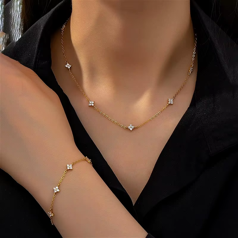 925 Sterling Silver Four-leaf Flower Necklace for Women Girls Luxury Adjustable Link Chain Necklace 18k Gold Jewelry Party Gifts - AliExpress 36