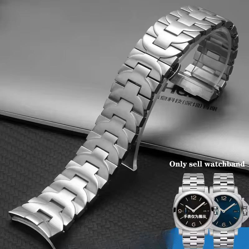 Solid Stainless Steel 24mm 22mm Steel Black Accessories for Panerai Luminor Series Pam441 111 Arc Interface Men's Watch Straps