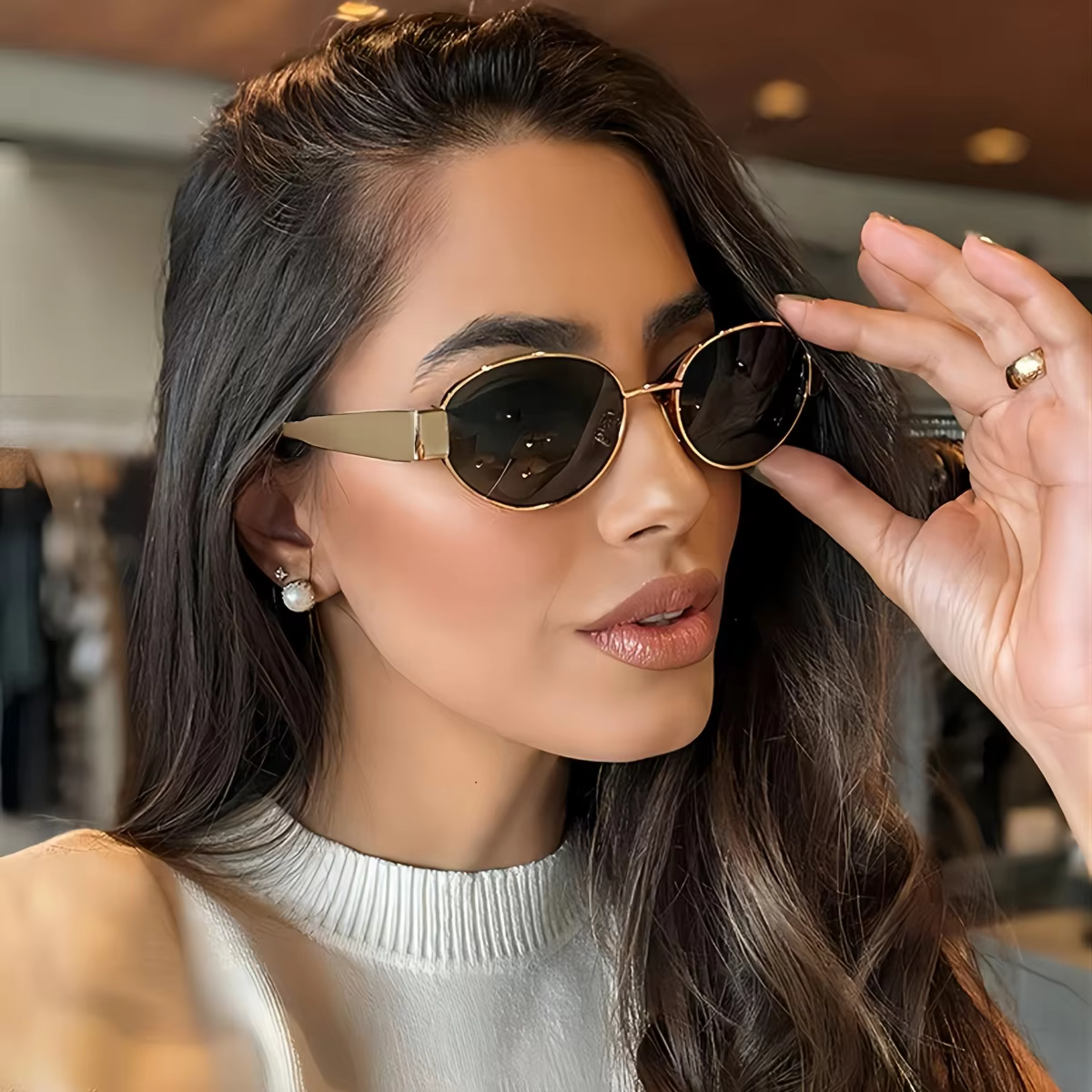 Oval Sunglasses for Women Men Trendy Metal Frame Sun Glasses Classic Shades - AliExpress 200000297